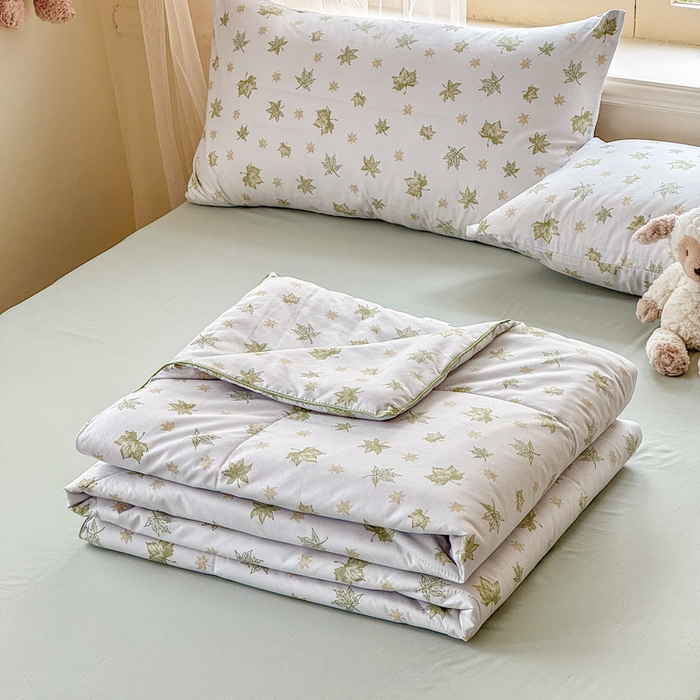 梦舒阳家纺 2026新款仿棉夏凉被古法水洗棉夏被空调被跑量款 绿色星叶