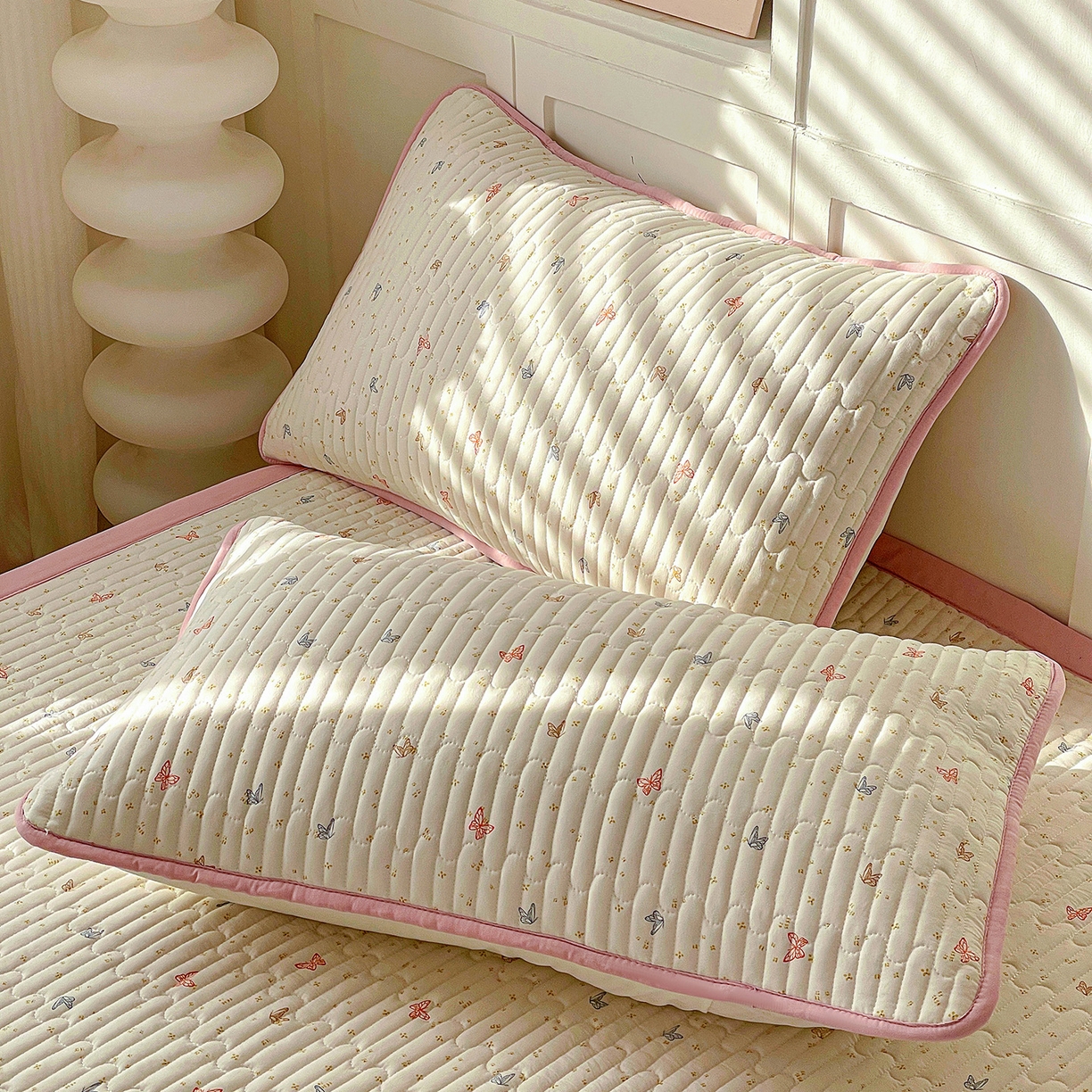 91家纺网 家纺一手货源 找家纺 纽缦家纺 2026新款A类105g仿棉古法水洗棉床垫 彩蝶红