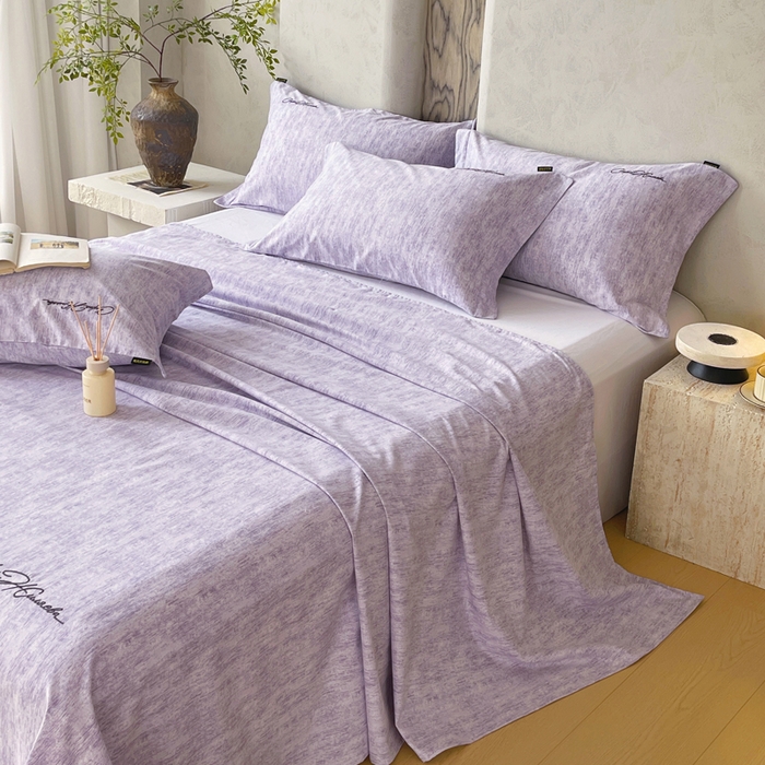 91家纺网 家纺一手货源 找家纺 春皖家纺 2026春夏新款天丝棉刺绣单床单 床单单件 曼妮-紫