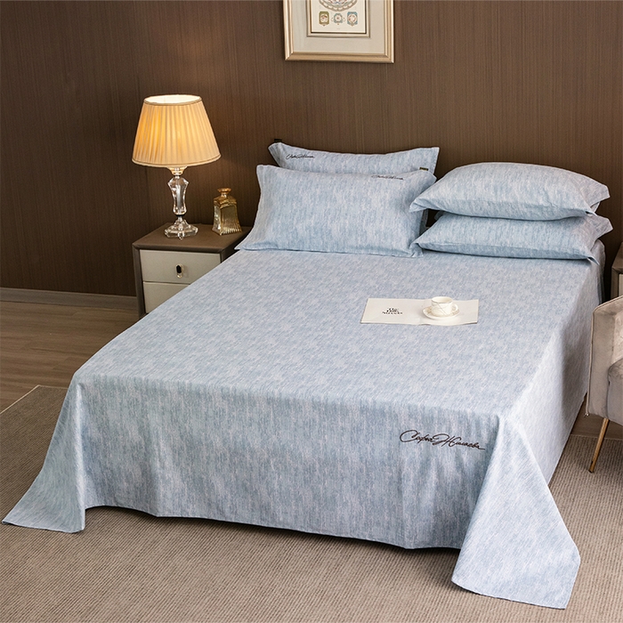 91家纺网 家纺一手货源 找家纺 春皖家纺 2026春夏新款天丝棉刺绣单床单 床单单件 宝绮蓝