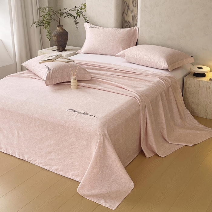 91家纺网 家纺一手货源 找家纺 春皖家纺 2026春夏新款天丝棉刺绣单床单 床单单件 曼妮-贝壳色