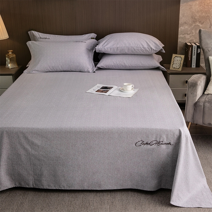 91家纺网 家纺一手货源 找家纺 春皖家纺 2026春夏新款天丝棉刺绣单床单 床单单件 钛绮灰