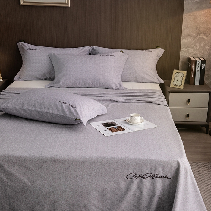 91家纺网 家纺一手货源 找家纺 春皖家纺 2026春夏新款天丝棉刺绣单床单 床单单件 钛绮灰