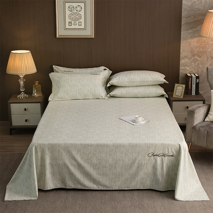 春皖家纺 2026春夏新款天丝棉刺绣单床单 床单单件 苔绮绿