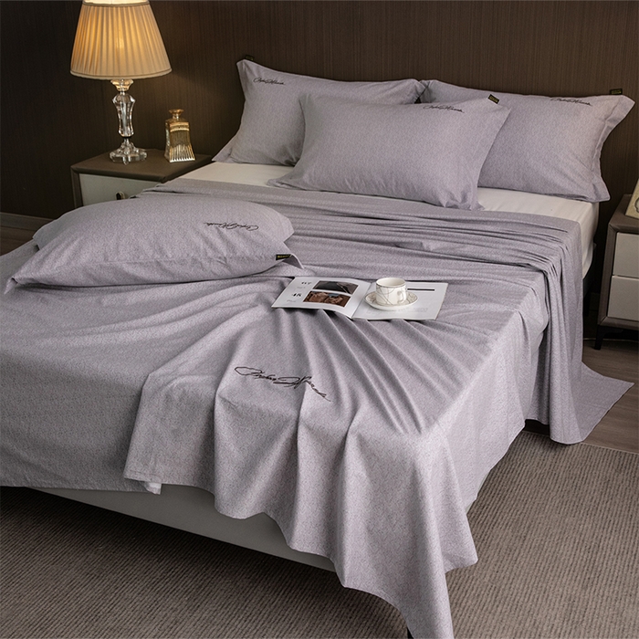 91家纺网 家纺一手货源 找家纺 春皖家纺 2026春夏新款天丝棉刺绣单床单 床单单件 钛绮灰