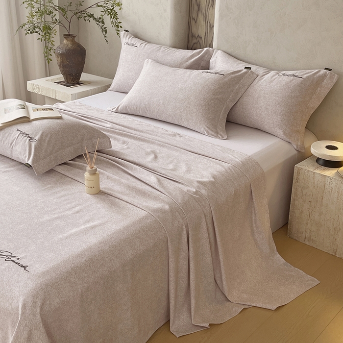 91家纺网 家纺一手货源 找家纺 春皖家纺 2026春夏新款天丝棉刺绣单床单 床单单件 曼妮-云褐色