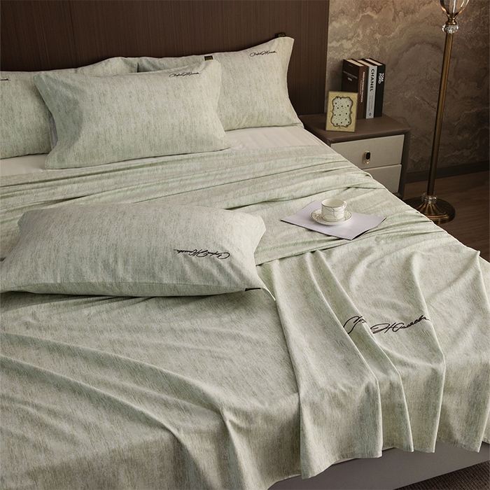 91家纺网 家纺一手货源 找家纺 春皖家纺 2026春夏新款天丝棉刺绣单床单 床单单件 苔绮绿