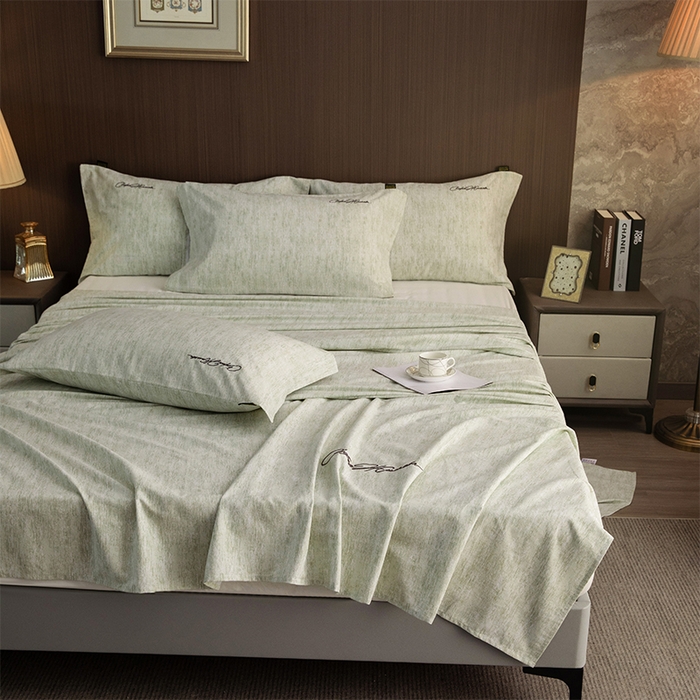 91家纺网 家纺一手货源 找家纺 春皖家纺 2026春夏新款天丝棉刺绣单床单 床单单件 苔绮绿