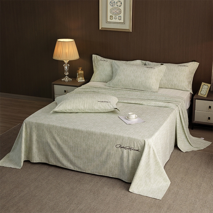 91家纺网 家纺一手货源 找家纺 春皖家纺 2026春夏新款天丝棉刺绣单床单 床单单件 苔绮绿