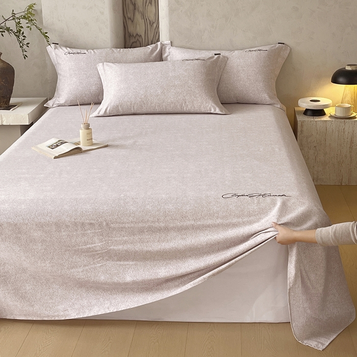 91家纺网 家纺一手货源 找家纺 春皖家纺 2026春夏新款天丝棉刺绣单床单 床单单件 曼妮-云褐色