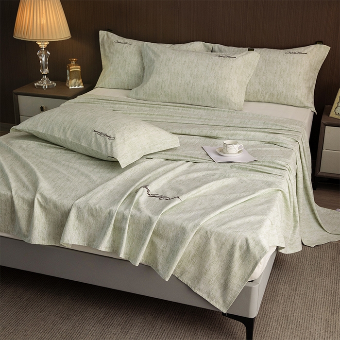 91家纺网 家纺一手货源 找家纺 春皖家纺 2026春夏新款天丝棉刺绣单床单 床单单件 苔绮绿