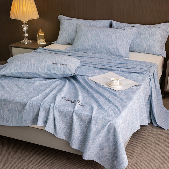 91家纺网 家纺一手货源 找家纺 春皖家纺 2026春夏新款天丝棉刺绣单床单 床单单件 宝绮蓝