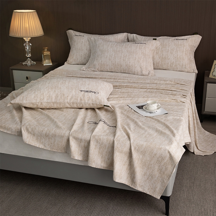 91家纺网 家纺一手货源 找家纺 春皖家纺 2026春夏新款天丝棉刺绣单床单 床单单件 亮绮黄