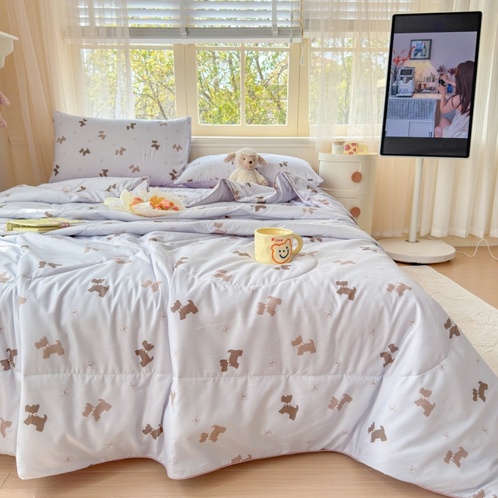 91家纺网 家纺一手货源 找家纺 梦舒阳家纺 2026新款仿棉夏凉被古法水洗棉夏被空调被跑量款 韵味狗