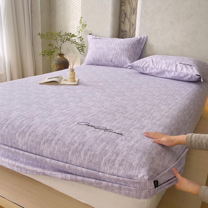 春皖家纺 2026春夏新款天丝棉刺绣单床笠 床笠单件 曼妮-紫