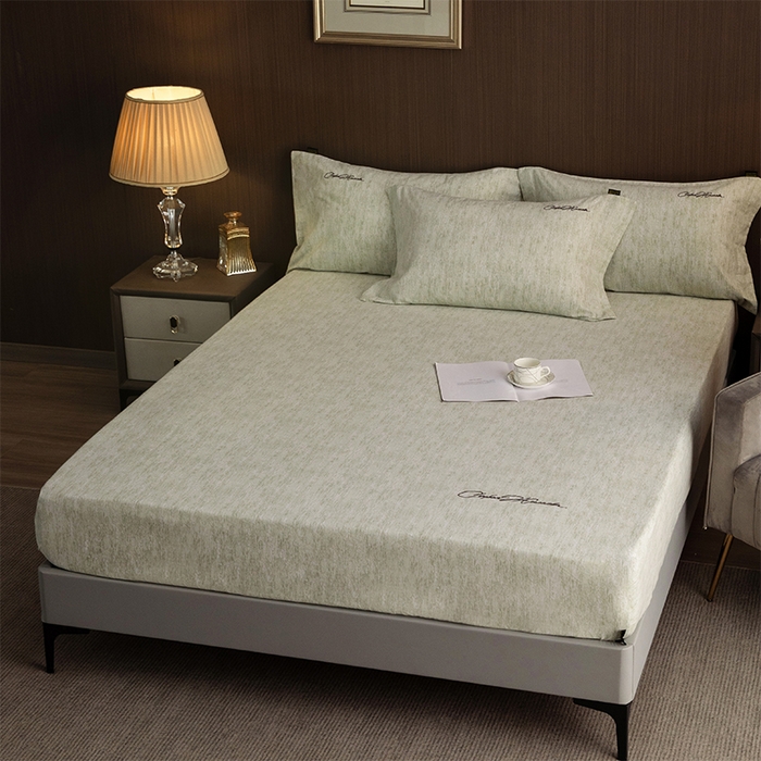 91家纺网 家纺一手货源 找家纺 春皖家纺 2026春夏新款天丝棉刺绣单床笠 床笠单件 苔绮绿