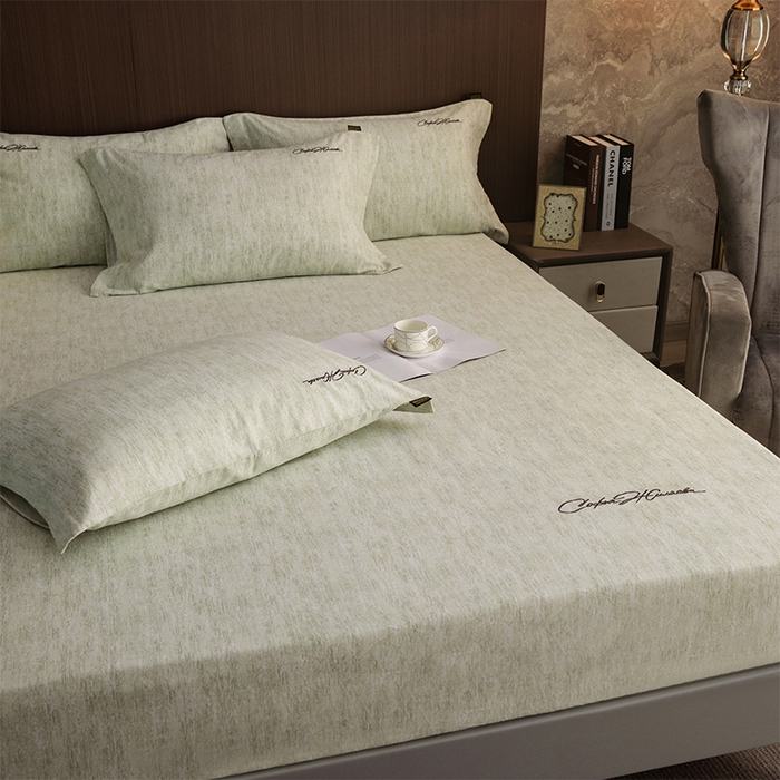 91家纺网 家纺一手货源 找家纺 春皖家纺 2026春夏新款天丝棉刺绣单床笠 床笠单件 苔绮绿