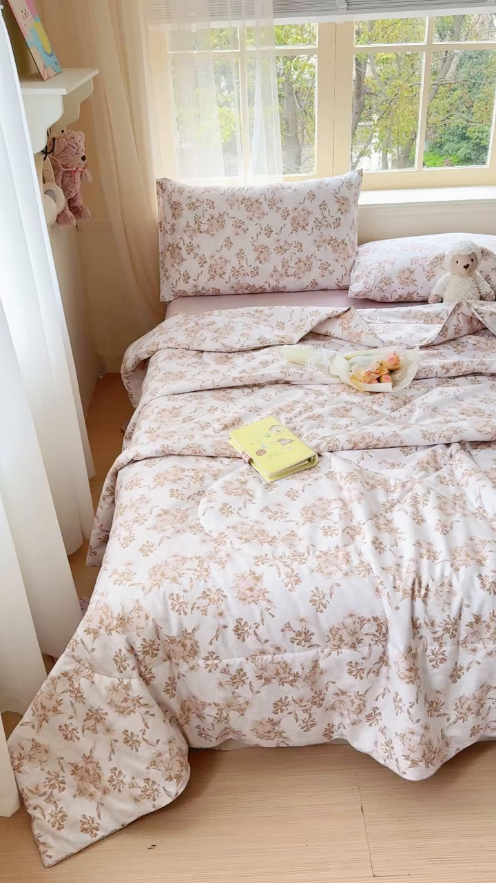 91家纺网 家纺一手货源 找家纺 梦舒阳家纺 2026新款仿棉夏凉被古法水洗棉夏被空调被跑量款 枝叶