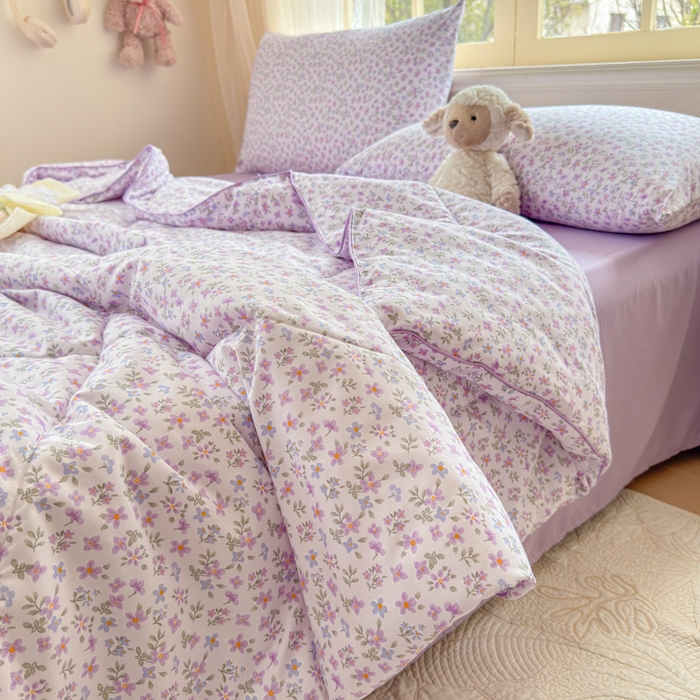 91家纺网 家纺一手货源 找家纺 梦舒阳家纺 2026新款仿棉夏凉被古法水洗棉夏被空调被跑量款 紫萱