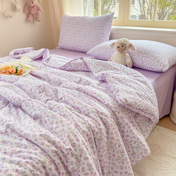 91家纺网 家纺一手货源 找家纺 梦舒阳家纺 2026新款仿棉夏凉被古法水洗棉夏被空调被跑量款 紫萱