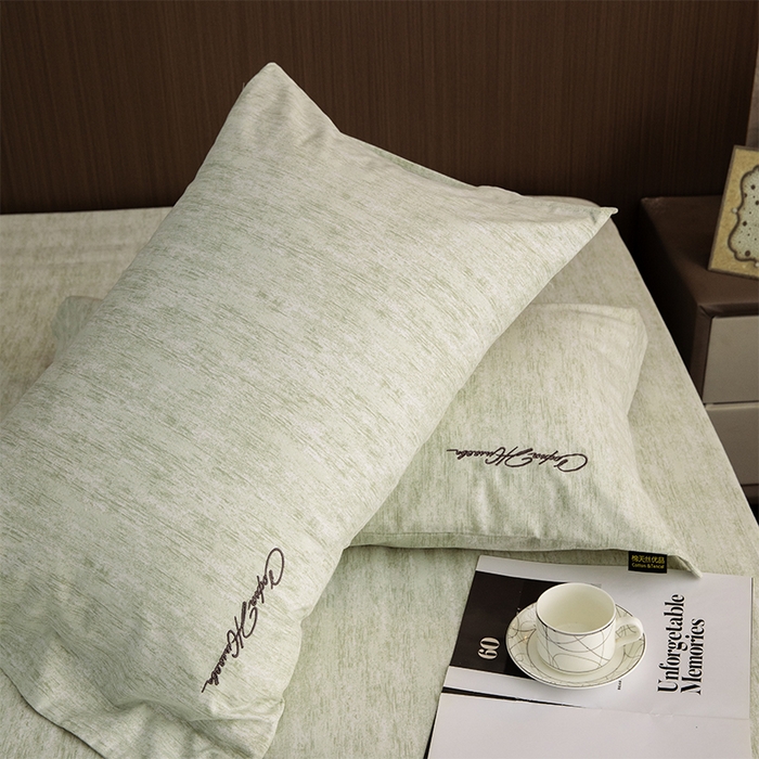 91家纺网 家纺一手货源 找家纺 春皖家纺 2026春夏新款天丝棉刺绣单枕套 枕套单件 苔绮绿