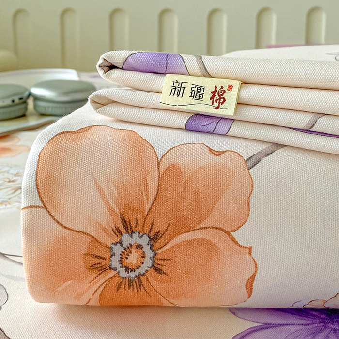 91家纺网 家纺一手货源 找家纺 棉乐町家居 2026春夏新款100%全棉纯棉老粗布床单凉席席子 洛神花间