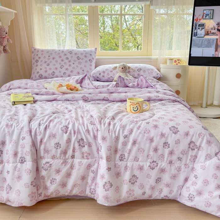 91家纺网 家纺一手货源 找家纺 梦舒阳家纺 2026新款仿棉夏凉被古法水洗棉夏被空调被跑量款 紫韵