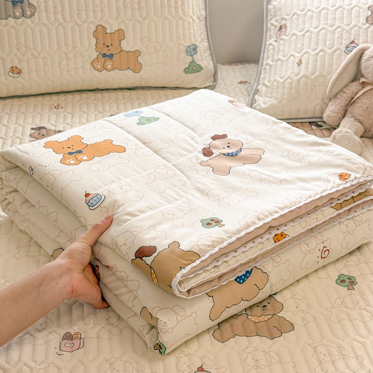 91家纺网 家纺一手货源 找家纺 慕尚 2026新款PE华夫格凉席+夏被 华夫格绿