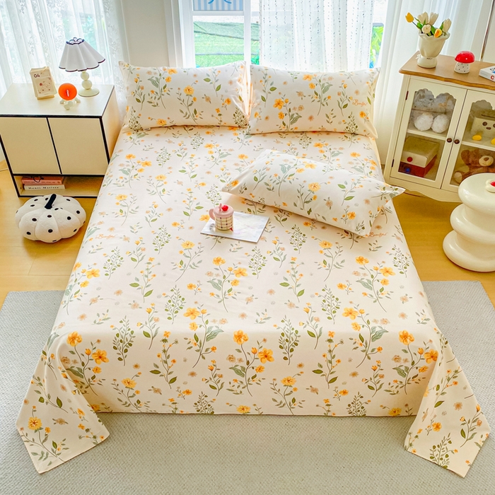 91家纺网 家纺一手货源 找家纺 棉乐町家居 2026春夏新款100%全棉纯棉老粗布床单凉席席子 春色满园