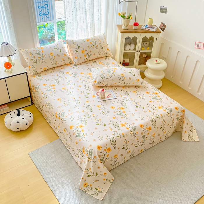 91家纺网 家纺一手货源 找家纺 棉乐町家居 2026春夏新款100%全棉纯棉老粗布床单凉席席子 春色满园