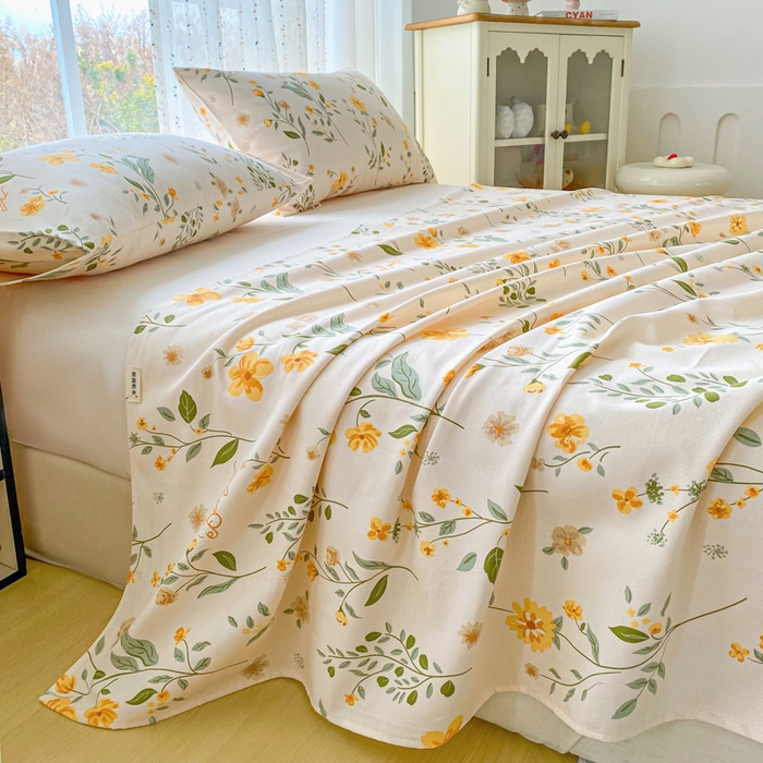 91家纺网 家纺一手货源 找家纺 棉乐町家居 2026春夏新款100%全棉纯棉老粗布床单凉席席子 春色满园