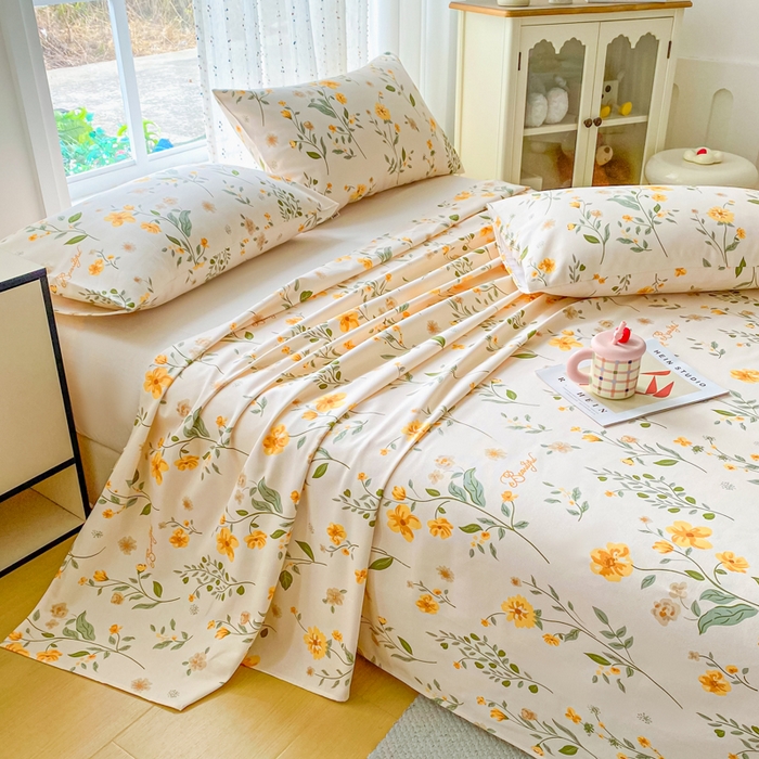 91家纺网 家纺一手货源 找家纺 棉乐町家居 2026春夏新款100%全棉纯棉老粗布床单凉席席子 春色满园