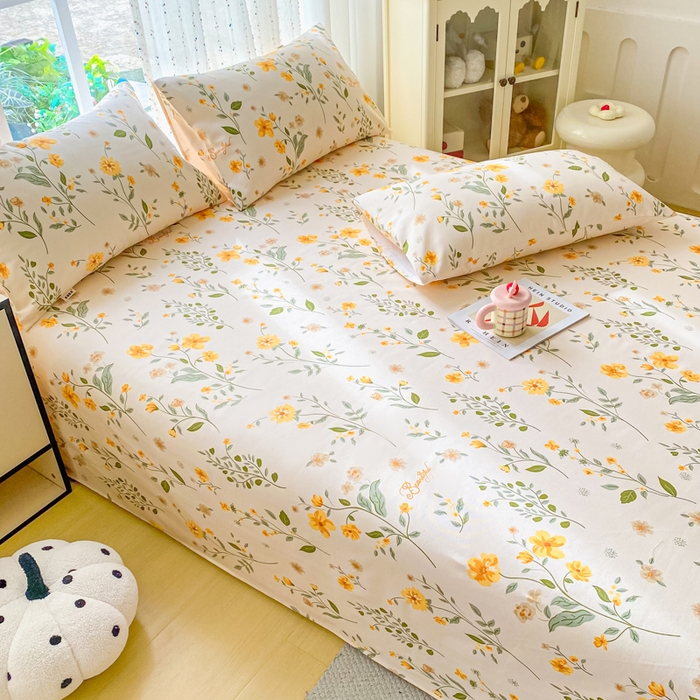 91家纺网 家纺一手货源 找家纺 棉乐町家居 2026春夏新款100%全棉纯棉老粗布床单凉席席子 春色满园