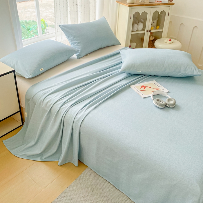 91家纺网 家纺一手货源 找家纺 棉乐町家居 2026春夏新款100%全棉纯棉老粗布床单凉席席子 蓝调