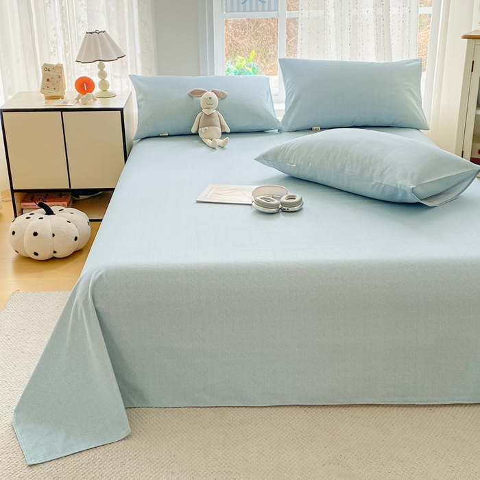 91家纺网 家纺一手货源 找家纺 棉乐町家居 2026春夏新款100%全棉纯棉老粗布床单凉席席子 蓝调