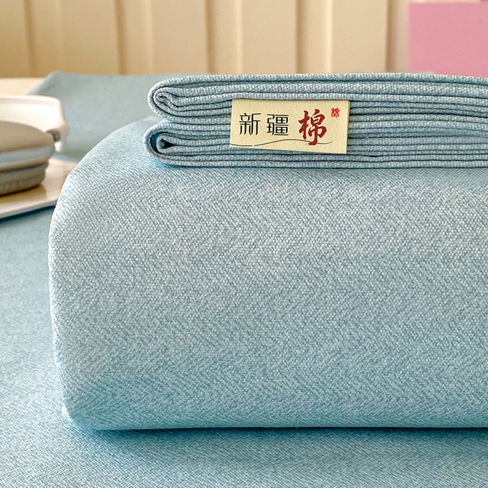 91家纺网 家纺一手货源 找家纺 棉乐町家居 2026春夏新款100%全棉纯棉老粗布床单凉席席子 蓝调