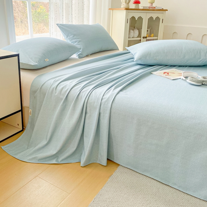 91家纺网 家纺一手货源 找家纺 棉乐町家居 2026春夏新款100%全棉纯棉老粗布床单凉席席子 蓝调