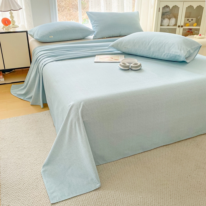 91家纺网 家纺一手货源 找家纺 棉乐町家居 2026春夏新款100%全棉纯棉老粗布床单凉席席子 蓝调