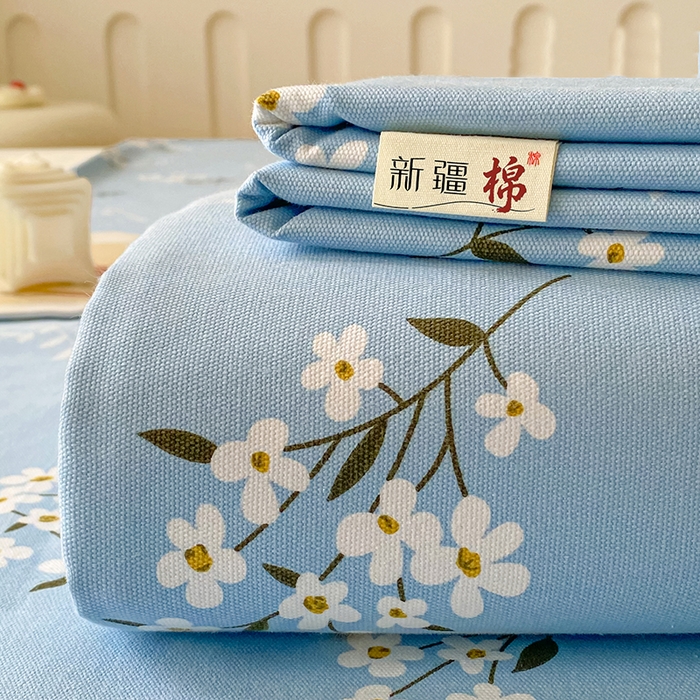 91家纺网 家纺一手货源 找家纺 棉乐町家居 2026春夏新款100%全棉纯棉老粗布床单凉席席子 蓝樱