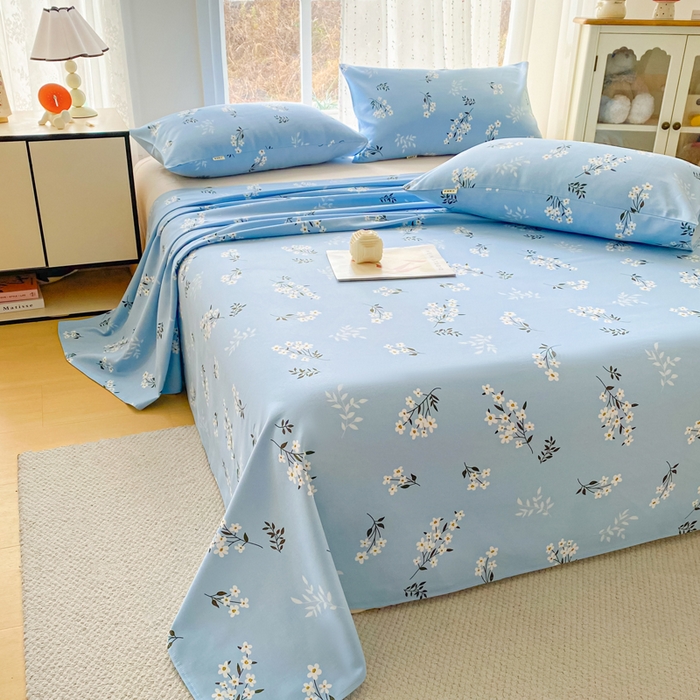 91家纺网 家纺一手货源 找家纺 棉乐町家居 2026春夏新款100%全棉纯棉老粗布床单凉席席子 蓝樱