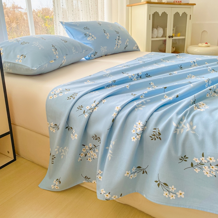 91家纺网 家纺一手货源 找家纺 棉乐町家居 2026春夏新款100%全棉纯棉老粗布床单凉席席子 蓝樱