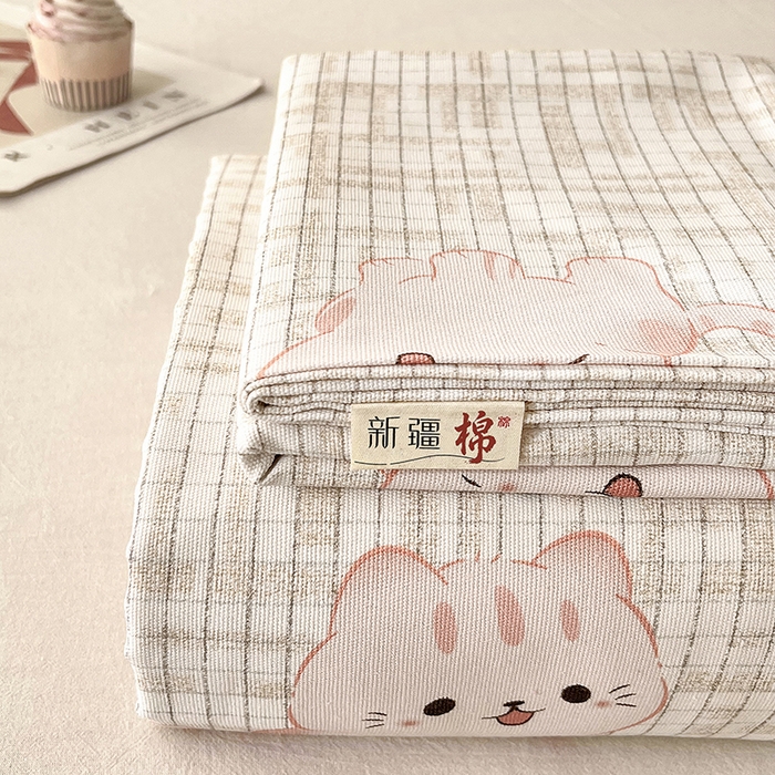 91家纺网 家纺一手货源 找家纺 棉乐町家居 2026春夏新款100%全棉纯棉老粗布床单凉席席子 虹猫