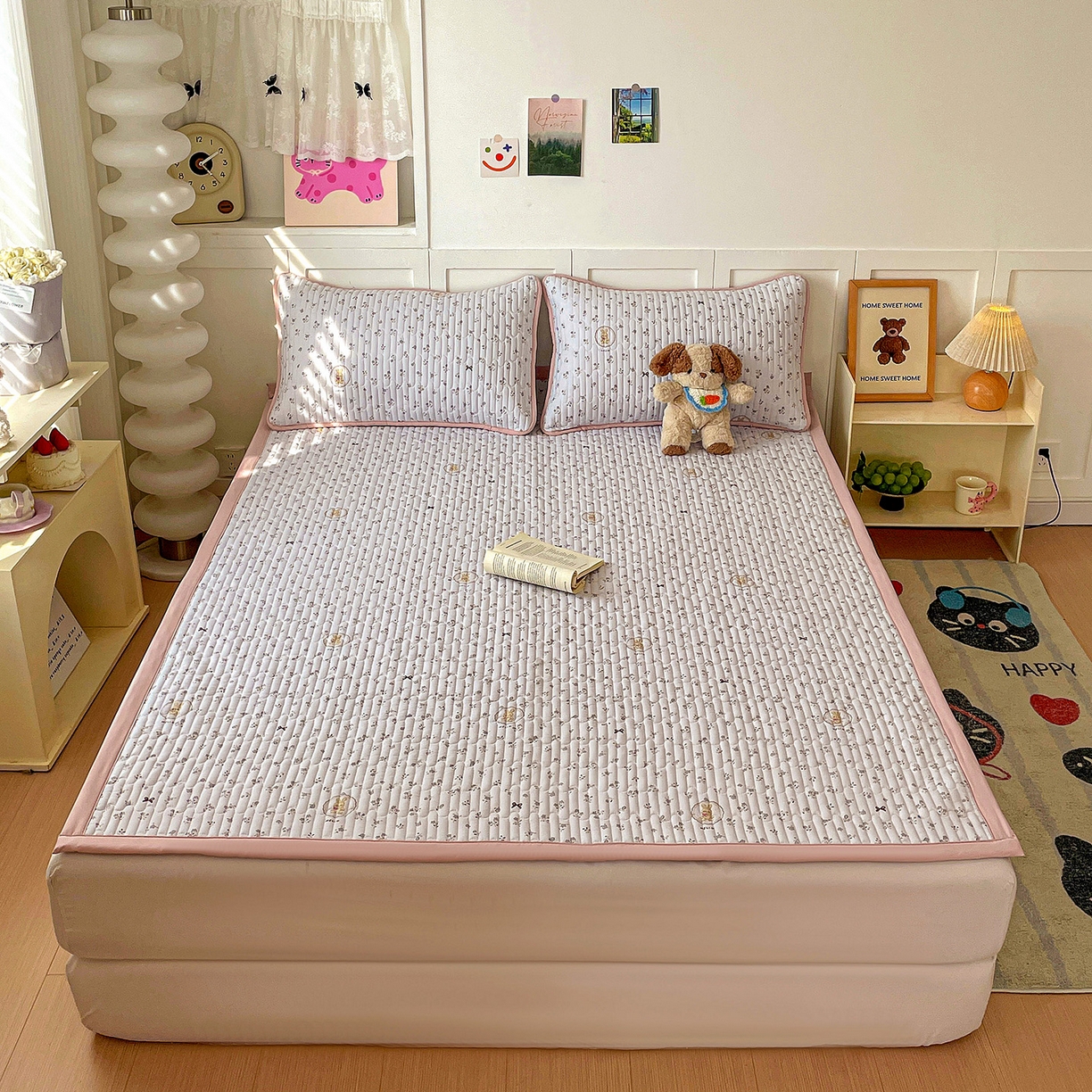 91家纺网 家纺一手货源 找家纺 纽缦家纺 2026新款A类105g仿棉古法水洗棉床垫 恋空灰