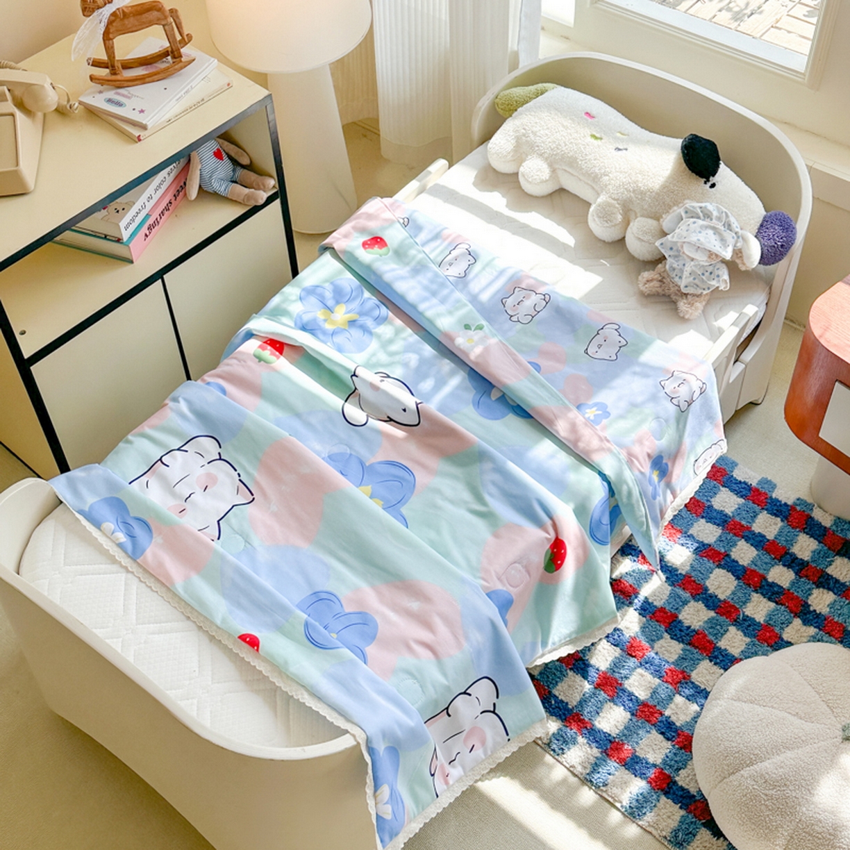 91家纺网 家纺一手货源 找家纺 春妮家纺 2026新款全棉花边儿童幼儿园小被子夏被空调被夏凉被 欢声笑语