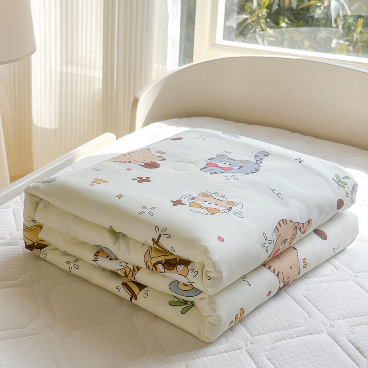 91家纺网 家纺一手货源 找家纺 春妮家纺 2026新款全棉花边儿童幼儿园小被子夏被空调被夏凉被 嬉皮笑猫