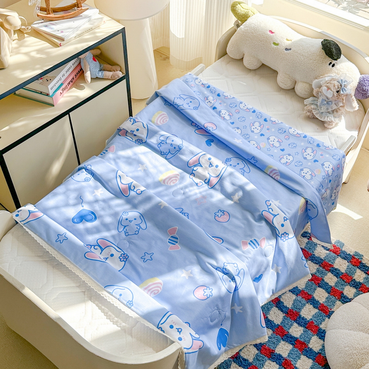 91家纺网 家纺一手货源 找家纺 春妮家纺 2026新款全棉花边儿童幼儿园小被子夏被空调被夏凉被 玉桂小兔