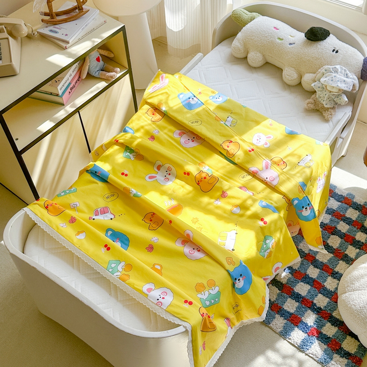 91家纺网 家纺一手货源 找家纺 春妮家纺 2026新款全棉花边儿童幼儿园小被子夏被空调被夏凉被 动物乐园