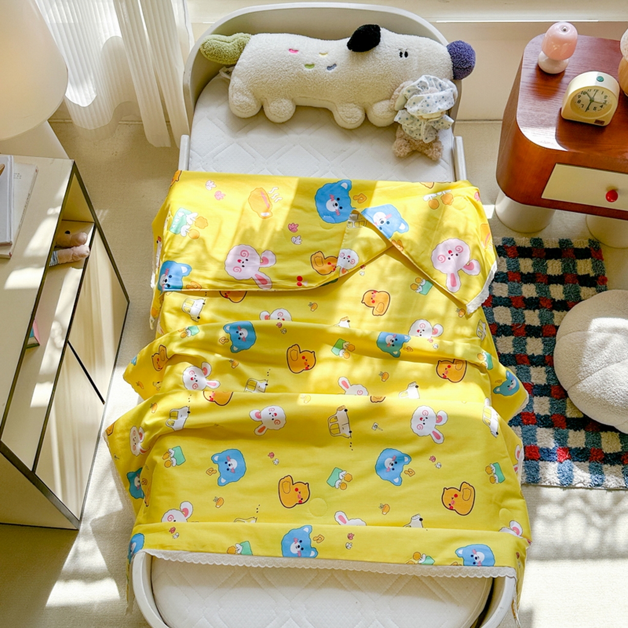 91家纺网 家纺一手货源 找家纺 春妮家纺 2026新款全棉花边儿童幼儿园小被子夏被空调被夏凉被 动物乐园