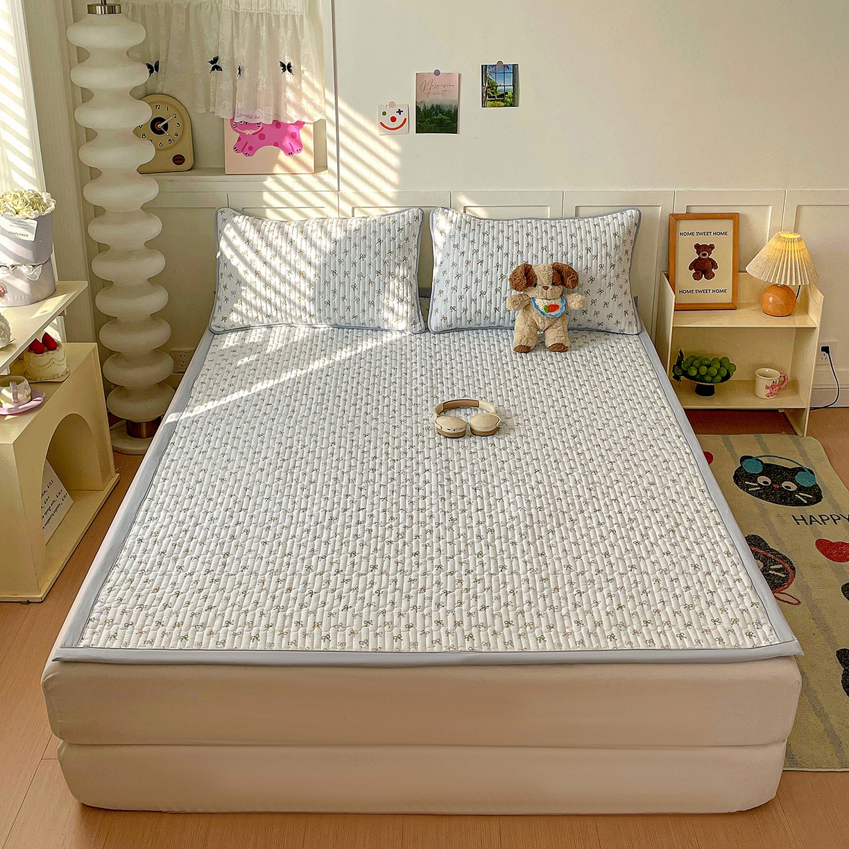 91家纺网 家纺一手货源 找家纺 纽缦家纺 2026新款A类105g仿棉古法水洗棉床垫 铃兰兰