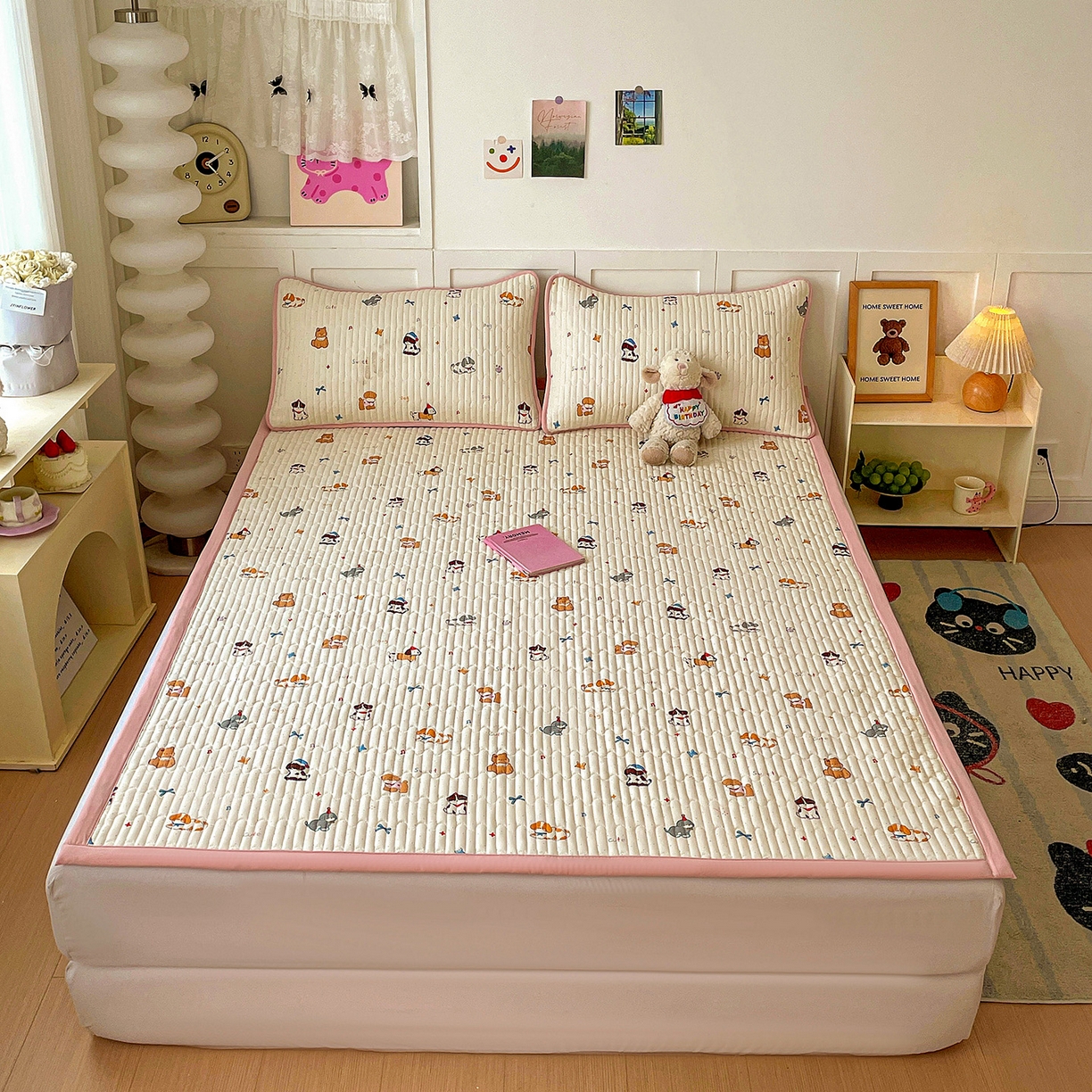 91家纺网 家纺一手货源 找家纺 纽缦家纺 2026新款A类105g仿棉古法水洗棉床垫 洛奇